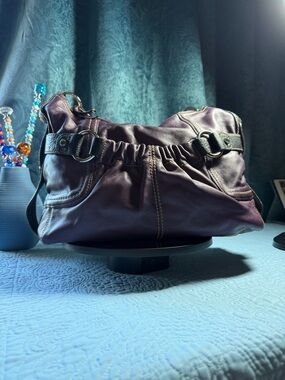 Ruched Shoulder Bag in Deep Plum with Buckle Accents 11x9